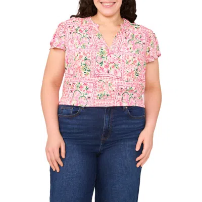 Cece Floral Graphic Flutter Sleeve Top