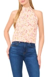 Cece Floral Halter Neck Top In Sugar Peach