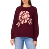 Cece Floral Jacqard Sweater In Burgundy
