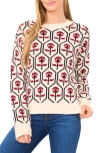 Cece Flower Jacquard Mock Neck Sweater In Neutral