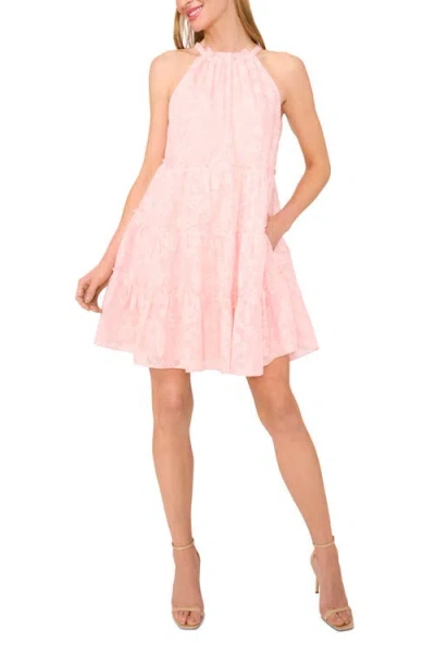 Cece Floral Jacquard Tiered Minidress In Sugar Peach