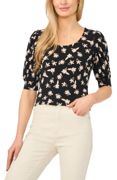 Cece Floral Knit Top In Black