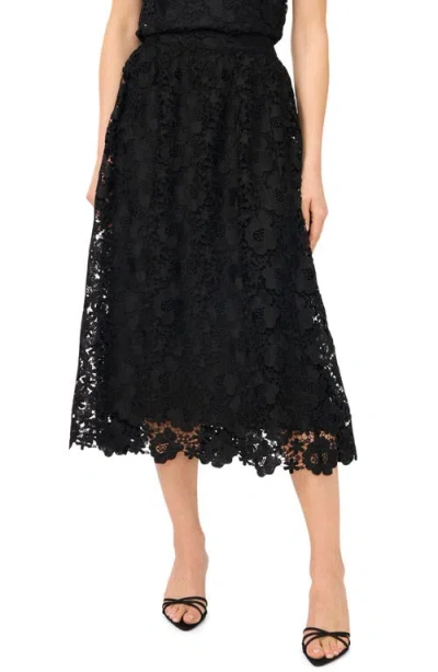 Cece Floral Lace A-line Midi Skirt In Black