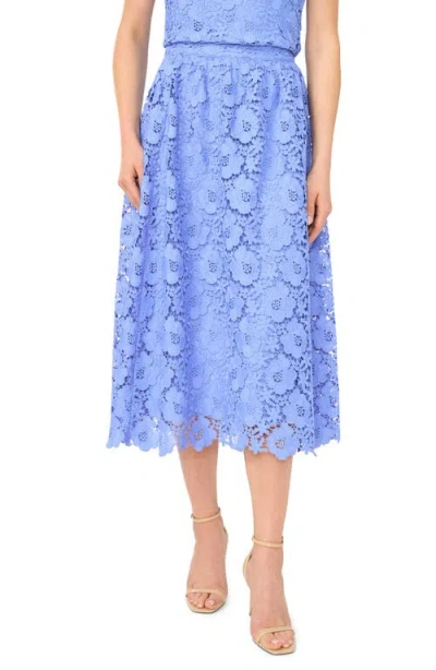 Cece Floral Lace A-line Midi Skirt In Blue