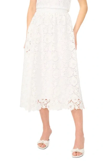 Cece Floral Lace A-line Midi Skirt In White