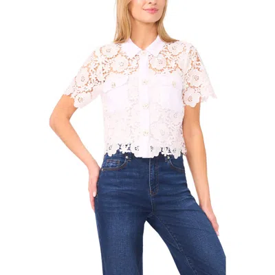 Cece Floral Lace Button-up Shirt In White