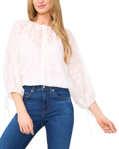 Cece Floral Lace Puff Sleeve Blouse In Ultra White