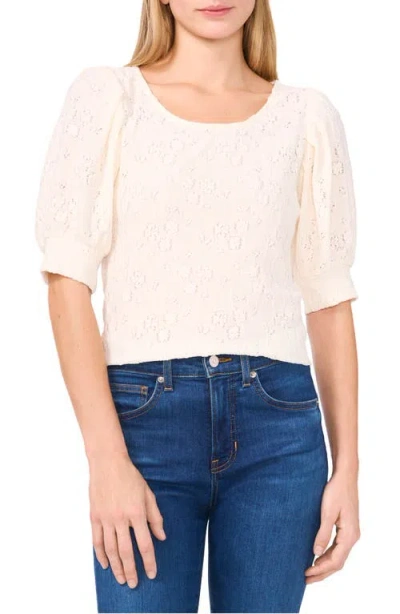 Cece Floral Lace Puff Sleeve Top In New Ivory