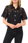 Cece Floral Lace Short Sleeve Button-up Shirt