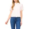 Cece Floral Lace Short Sleeve Button-up Shirt In New Ivory
