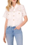 Cece Women's Lace Short-sleeve Button-up Blouse In Ultra White