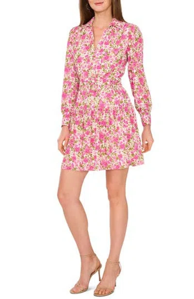 Cece Floral Long Sleeve Belted Shirtdress In Floret Pink