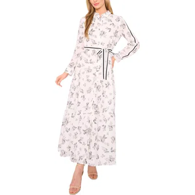 Cece Floral Long Sleeve Cotton Maxi Shirtdress In Pink