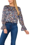 Cece Floral Long Sleeve Satin Charmeuse Top In Multi