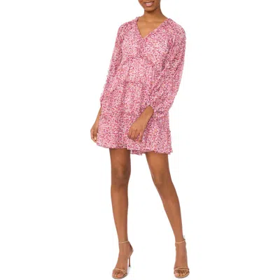 Cece Floral Long Sleeve Tiered Dress In Sugar Cane