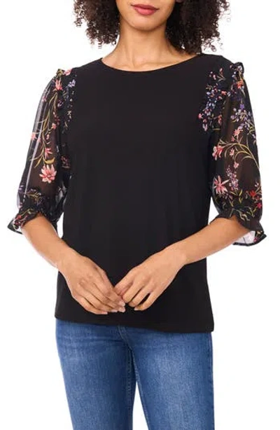 Cece Floral Mesh Top In Black