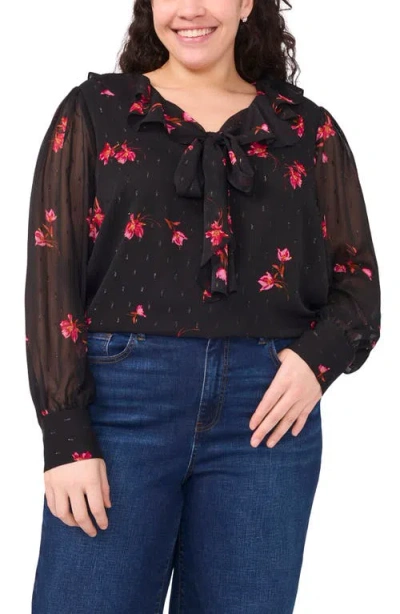 Cece Floral Metallic Fleck Top In Animal Print