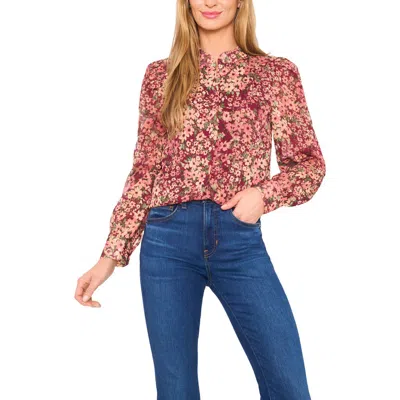 Cece Floral Metallic Stripe Long Sleeve Top In Multi