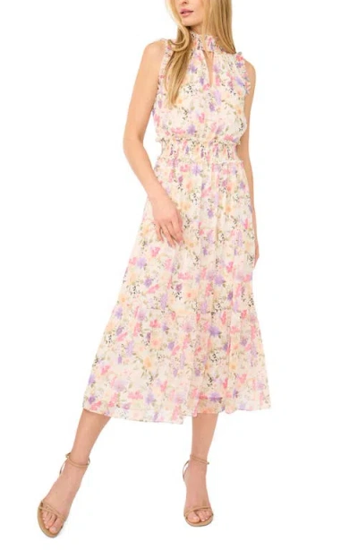 Cece Floral Mock Neck Midi Dress In Multi