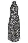 Cece Floral Halter Neck Godet Hem Maxi Dress In Black