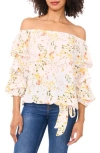 Cece Floral Off The Shoulder Balloon Sleeve Top