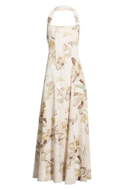 Cece Floral Panel Halter Midi Dress In Neutral