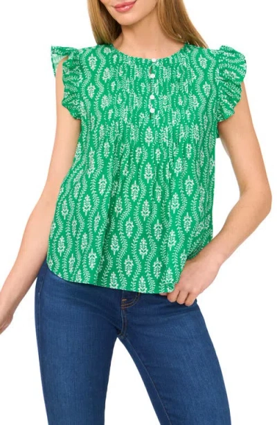 Cece Floral Pintuck Pleat Top In Green