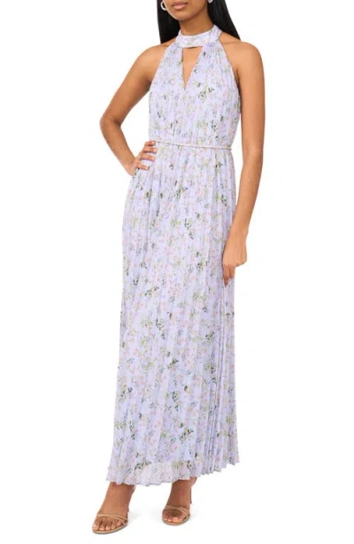 Cece Floral Pleated Sleeveless Maxi Dress In Periwinkle