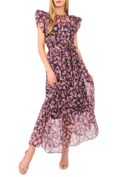 Cece Floral Print Flutter Sleeve Maxi Dress In Multi