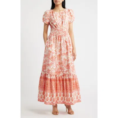 Cece Floral Print Maxi Dress In Orange