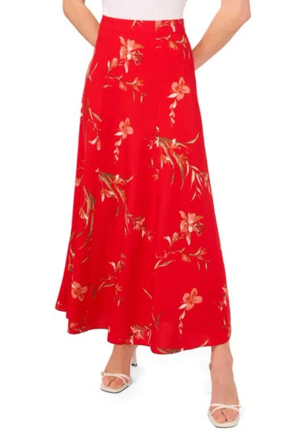 Cece Floral Print Maxi Skirt In Red