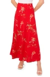 Cece Floral Print Maxi Skirt In Red