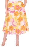 Cece Floral Print Midi Skirt In Multi