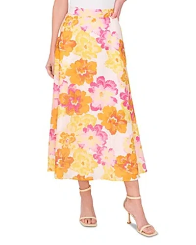 Cece Floral Print Midi Skirt In Multi