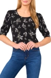 Cece Floral Print Puff Shoulder Top In Black