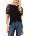 Cece Embroidered Puff Sleeve Top In Rich Black
