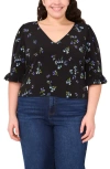 Cece Floral Print Ruffle Cuff Top