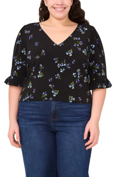 Cece Floral Print Ruffle Cuff Top