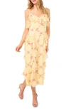 Cece Floral Print Ruffle Midi Slipdress In Lemon Drop