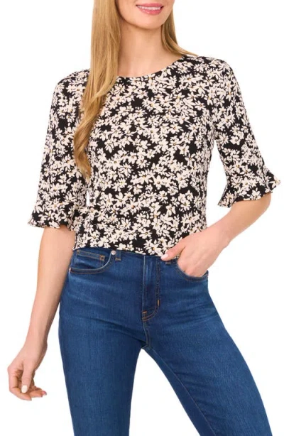 Cece Floral Print Ruffle Sleeve Top In Rich Black