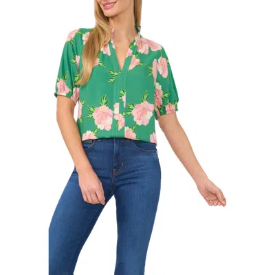 Cece Floral Print Ruffle Top In Green