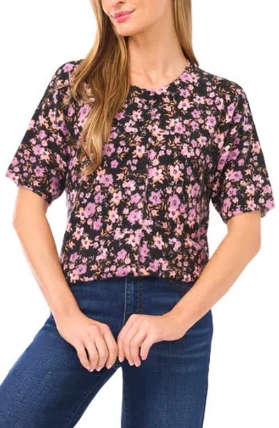 CECE CECE FLORAL PRINT SHORT SLEEVE CARDIGAN