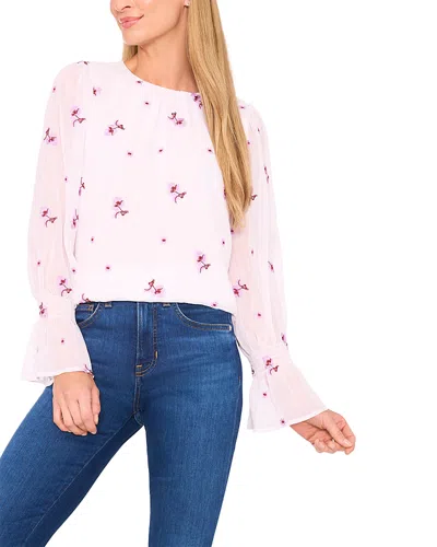 Cece Floral Print Smocked Cuff Top In White