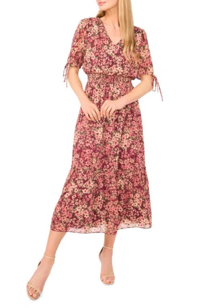 Cece Floral Print Smocked Waist Maxi Dress In Multi