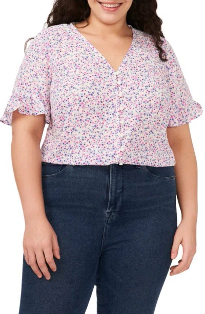 Cece Floral Print Top In New Ivory