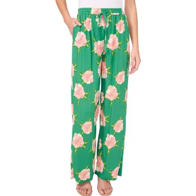 Cece Floral Print Wide Leg Pants In Medium Green