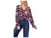 Cece Floral Printed Button Front Long Sleeve Top In Multi