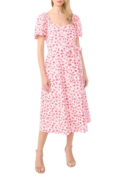 Cece Puff Sleeve Sweetheart Neck Midi Dress In Multi
