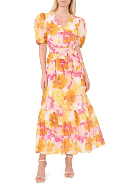 Cece Floral Puff Sleeve Maxi Dress In Radiant Yellow