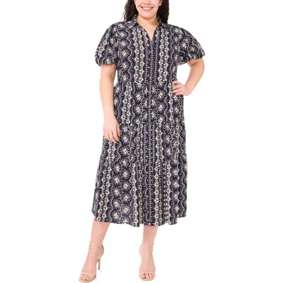 Cece Floral Puff Sleeve Tiered Maxi Shirtdress